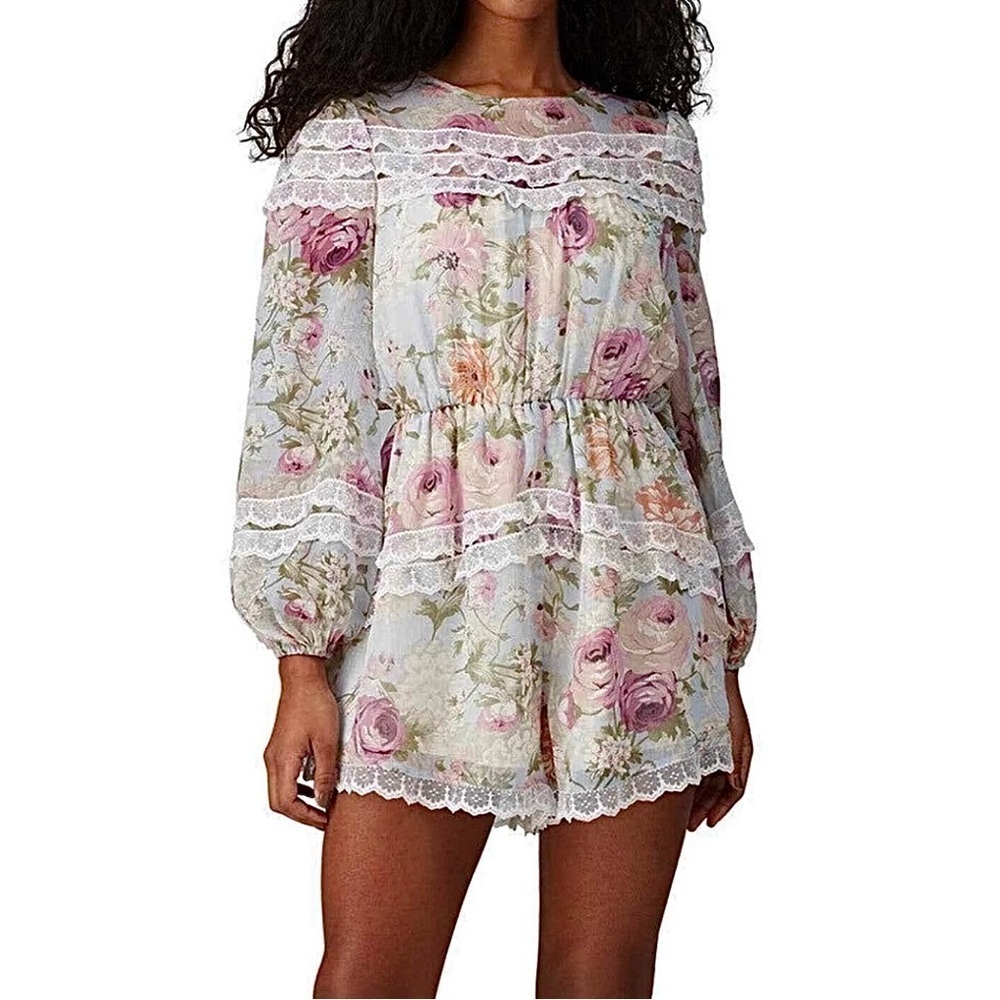 Revolve Elliatt Floral Karishma Lace Shorts Vintage Style Chiffon Romper L $450